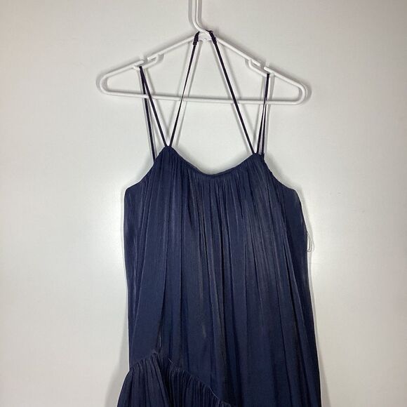 Cinq à Sept Soliel Metallic Ruffle High Low Dress‎ Navy Blue Size 4 - Picture 3 of 14